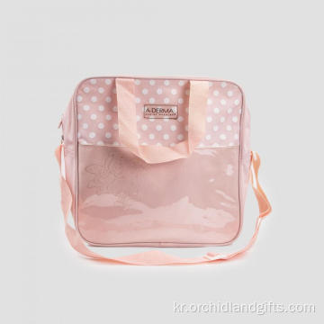 핑크 폴카 도트 대용량 점심 가방